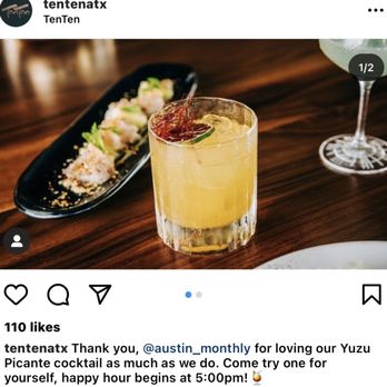 TenTen - This is what one Yuzu picante cocktail looks like in house. - Japanese Near Me - Austin, Texas