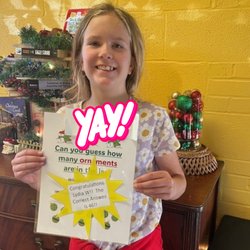Langsford - Congrats to our December contest winner! She had the closest guess to the correct number of ornaments in the jar.