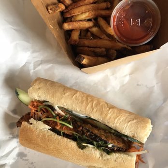 Gorgers Subs - Banh Mi Sub (substituted with eggplant) and fries - Salad Near Me - Ithaca, New York Gorgers Subs - Banh Mi Sub (substituted with eggplant) and fries - Salad Near Me - Ithaca, New York