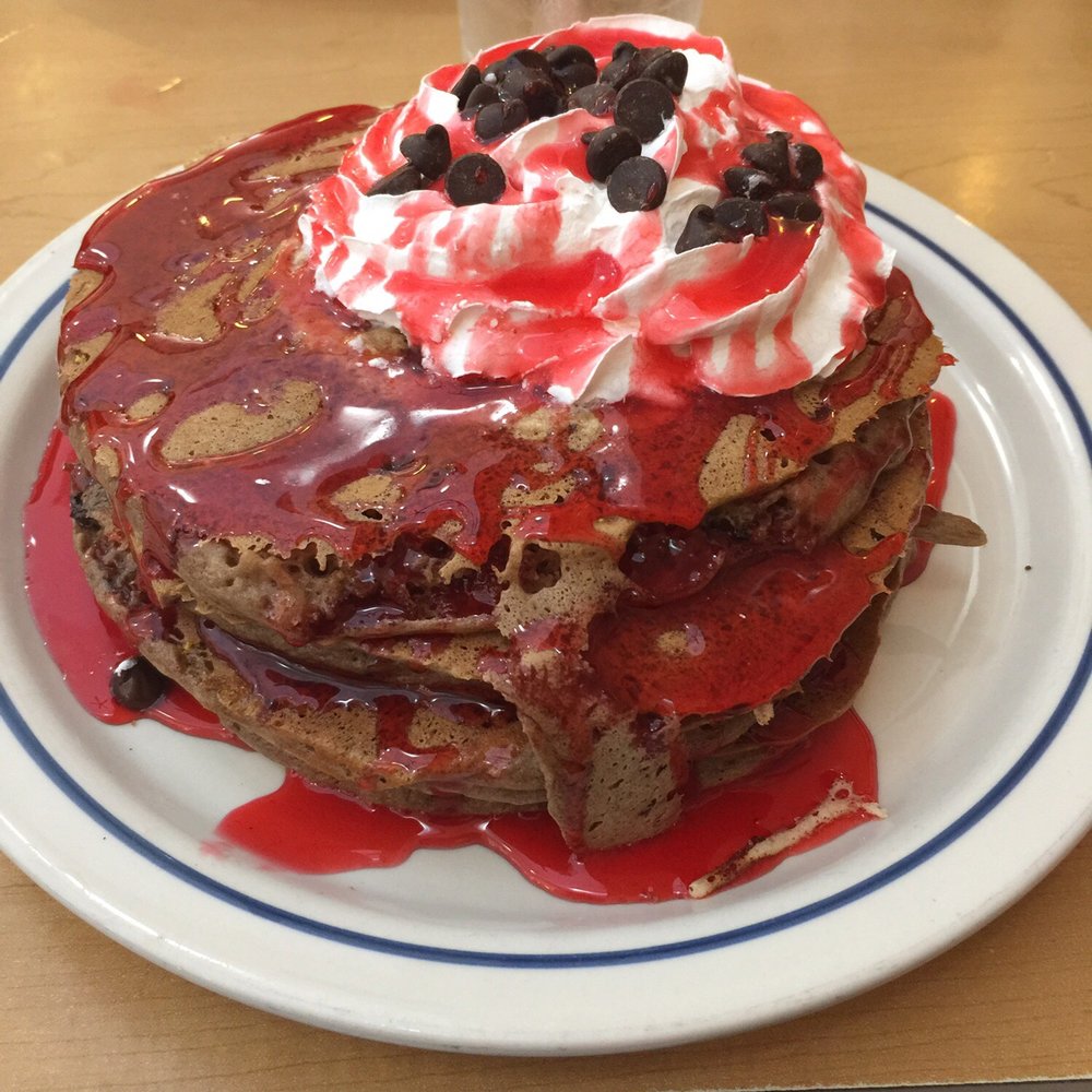 IHOP - Chocolate chip Pancakes with strawberry syrup - Breakfast & Brunch Near Me - Lexington, Kentucky IHOP - Chocolate chip Pancakes with strawberry syrup - Breakfast & Brunch Near Me - Lexington, Kentucky