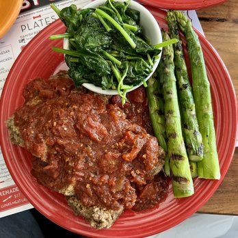 Barnaby's Cafe - Meatloaf sub mashed potato with asparagus and spinach as a side veggies - American Near Me - Houston, Texas