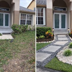 Roberto's Landscape & Maintenance - Front yard re model (garden + walkway gravel joints)