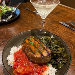 Tombo Grille - Meatloaf with tomatoes and rice and collard greens