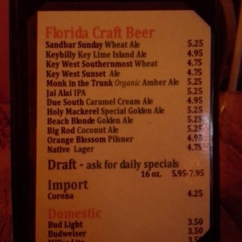 Key Largo Conch House - Beer list. The Big Rod (Coconut Ale) was bloody fantastic! - Seafood Near Me - Key Largo, Florida