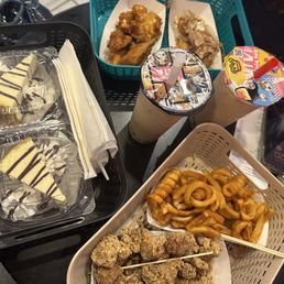 New York Style Cheese cake, Famous Popcorn Chicken, Takoyaki, Curly Fries, Wing Ding, Bubble Milk Black Tea New York Style Cheese cake, Famous Popcorn Chicken, Takoyaki, Curly Fries, Wing Ding, Bubble Milk Black Tea