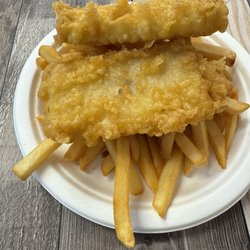 Mr Fish & Chips - Two piece fish and chips, comes with small cup each of Cole slaw and tartar sauce