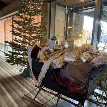 Riverside - Entering the hotel side. Cool old sleigh - New American Near Me - Hood River, Oregon