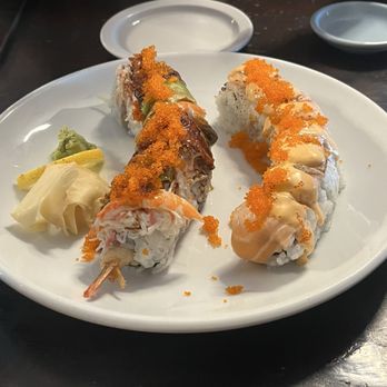 Sushiholic - Dragon Roll on the left Hot Mama Roll on the right - Japanese Near Me - Novato, California Sushiholic - Dragon Roll on the left Hot Mama Roll on the right - Japanese Near Me - Novato, California
