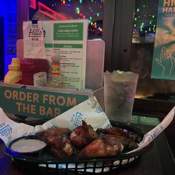 The Hills Pub - Garlic Ginger Wings, Double Gin and Tonic, bar area, happy hour, order at the bar - Pubs Near Me - La Mesa, California The Hills Pub - Garlic Ginger Wings, Double Gin and Tonic, bar area, happy hour, order at the bar - Pubs Near Me - La Mesa, California