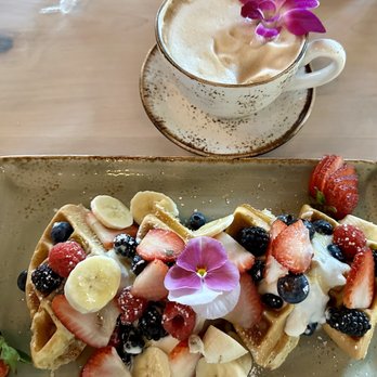 Fairview Farmers - Healthy start waffles and a latte. - Breakfast & Brunch Near Me - Fairview, Texas