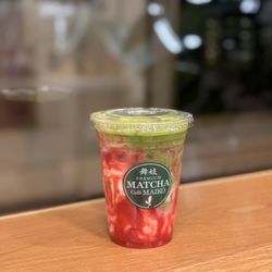 Strawberry Matcha with almond milk