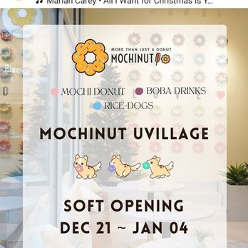 Mochinut - University Village - Screenshot from their IG - Soft Opening through Thurs 1/4/24 (1/2/24) - Bubble Tea Near Me - Seattle, Washington