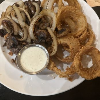 The Republic Grille - Ribeye and onion rings. - Southern Near Me - Magnolia, Texas The Republic Grille - Ribeye and onion rings. - Southern Near Me - Magnolia, Texas