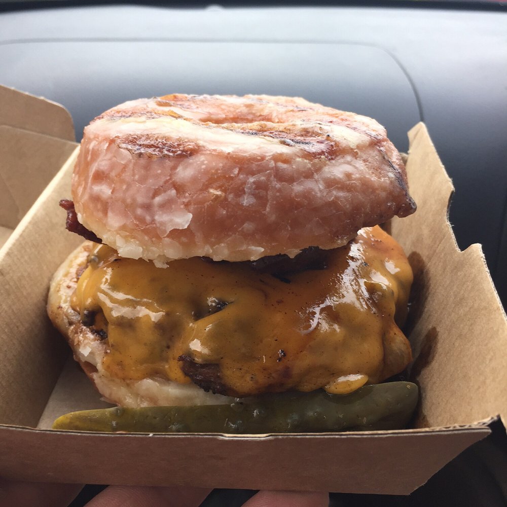 Doughnutfukwitdis Hand pressed wagyu beef, Nutella smoked bacon and double jack cheese sandwiched between a doughnut was da bomb