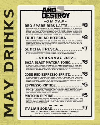 Menu photo 6 And Destroy Coffee & Gaming Los Angeles, CA Menu photo 6 And Destroy Coffee & Gaming Los Angeles, CA