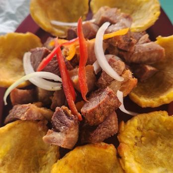 Tap Tap Cuisine - Fried Plantain and Griot/chicken with Pikliz $20 - Haitian Near Me - Portland, Oregon