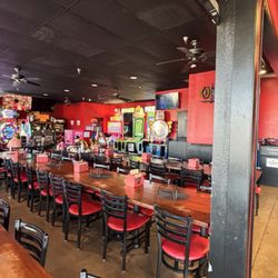 Interior dining with arcade games