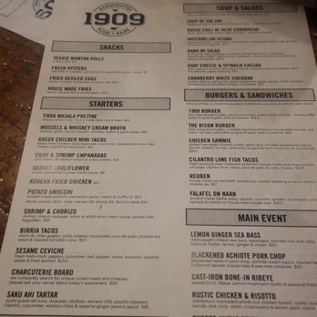 1909 - Menu - Bars Near Me - Temecula, California