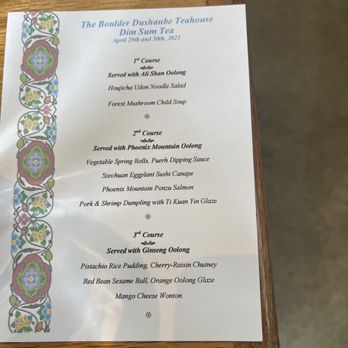 Boulder Dushanbe Teahouse - Dim Sum menu (reservations required) - Tea Rooms Near Me - Boulder, Colorado Boulder Dushanbe Teahouse - Dim Sum menu (reservations required) - Tea Rooms Near Me - Boulder, Colorado