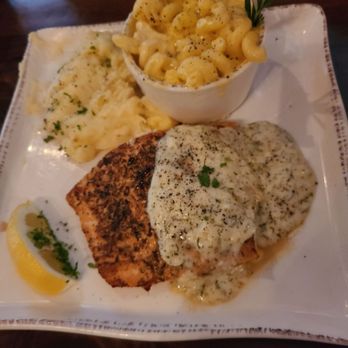 Oakside - Caribbean Jerk Spiced Filet of Alaskan Salmon, Yukon Gold Mashed Potatoes, Mac&Cheese - Seafood Near Me - Big Bear Lake, California Oakside - Caribbean Jerk Spiced Filet of Alaskan Salmon, Yukon Gold Mashed Potatoes, Mac&Cheese - Seafood Near Me - Big Bear Lake, California
