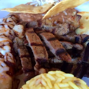Mariscos El Pescador - House specialty platter (can't remember the name) with small steak, enchiladas, and shrimp quesadilla - Seafood Near Me - Laredo, Texas