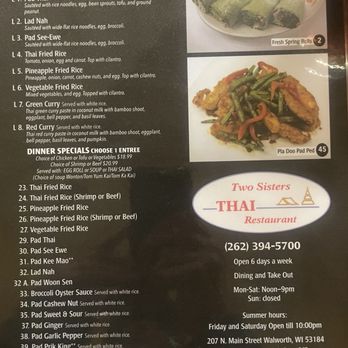 Two Sisters - Menu - Thai Near Me - Walworth, Wisconsin