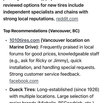 1010 Tires - Groks answer to "The best place to buy new tires in Vancouver ?" - Tires Near Me - Vancouver, British Columbia