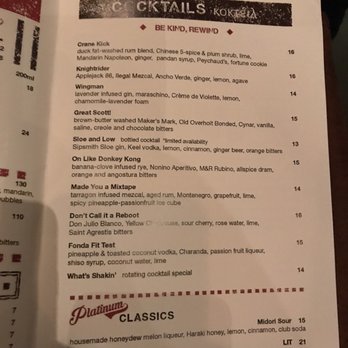 Committee - Cocktail Menu - Mediterranean Near Me - Boston, Massachusetts