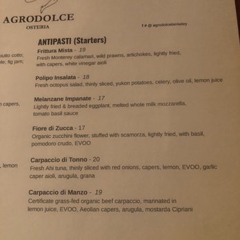 Agrodolce Osteria - Menu - Sicilian Near Me - Berkeley, California