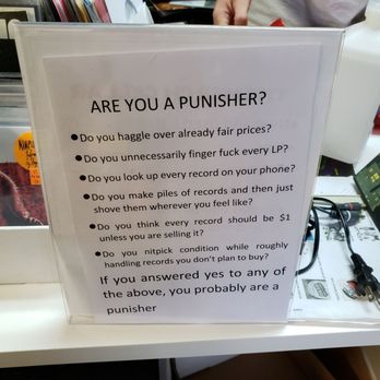 Sit & Spin Records - This sign at the counter made me laugh. - Vinyl Records Near Me - Philadelphia, Pennsylvania Sit & Spin Records - This sign at the counter made me laugh. - Vinyl Records Near Me - Philadelphia, Pennsylvania