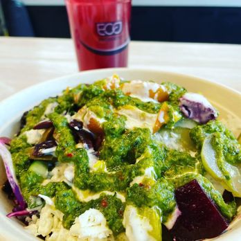 Roti - falafel bowl with everything + hibiscus tea - Mediterranean Near Me - St. Louis Park, Minnesota
