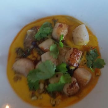 Alba - Bay scallops with sweetcorn puree - American Near Me - Des Moines, Iowa Alba - Bay scallops with sweetcorn puree - American Near Me - Des Moines, Iowa
