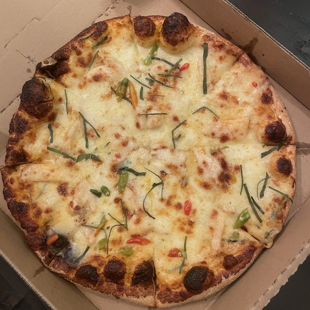 Pizza Fusion - Chicken Panang Curry Pizza with cheese - Pizza Near Me - Edmond, Oklahoma Pizza Fusion - Chicken Panang Curry Pizza with cheese - Pizza Near Me - Edmond, Oklahoma