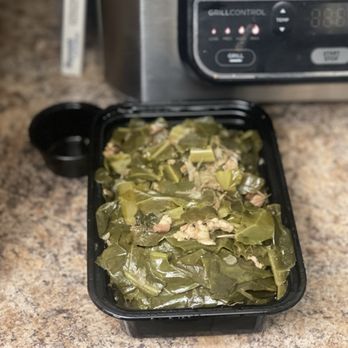 The Corner 10th's BBQ - Look at the collard greens.. man were they delicious  hefty portion - Barbeque Near Me - Long Beach, California