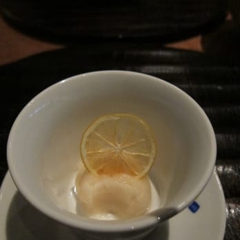 Wakuriya - Feb 2008 - Granite Dish: ume-shu (plum wine) and organic lemon sorbet - Japanese Near Me - San Mateo, California Wakuriya - Feb 2008 - Granite Dish: ume-shu (plum wine) and organic lemon sorbet - Japanese Near Me - San Mateo, California