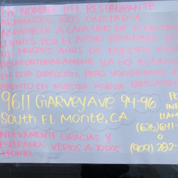 Armando's Mexican Restaurant - Closed but moving to a new location in South El Monte ... will most likely open in 2-3 weeks. Definitely visiting! - Mexican Near Me - South El Monte, California