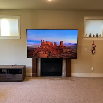 Fusedge - 85" TV on a MantelMount - Home Theatre Installation Near Me