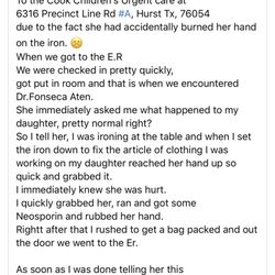 Cook Children's Urgent Care Center - What happened to a young lady who went to this location.