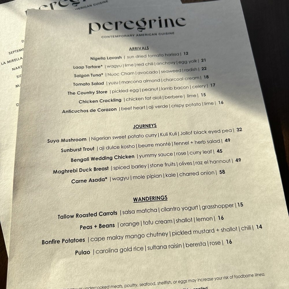 Peregrine - Food menu - American Near Me - Raleigh, North Carolina Peregrine - Food menu - American Near Me - Raleigh, North Carolina