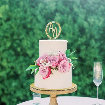 Piece of Cake - a white wedding cake with pink flowers - Desserts Near Me Piece of Cake - a white wedding cake with pink flowers - Desserts Near Me