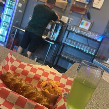 Westwind Brewery - Green apple ice delay. Soft pretzel with house made pimento cheese. - Brewpubs Near Me - Elkhart, Indiana Westwind Brewery - Green apple ice delay. Soft pretzel with house made pimento cheese. - Brewpubs Near Me - Elkhart, Indiana