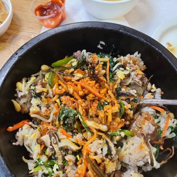 Evergreen Restaurant - Dolsot bibimbap. I think on the menu it's vegetables with beef, rice, and egg in a stone pot. - Korean Near Me - Van Nuys, California