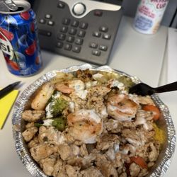 Charcoal Chicken & Wings - The menu is huge so I decided to go with something simple. The chicken and shrimp rice bowl with white sauce and vegetables was delicious!