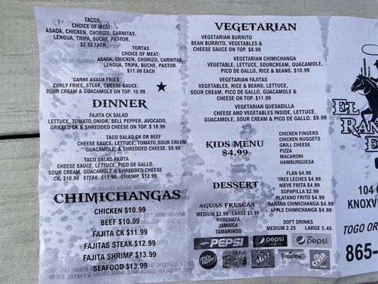 Menu photo 2 El Ranchero Express Knoxville, TN