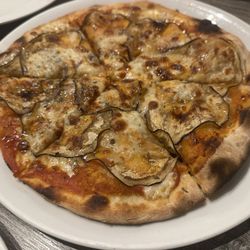 Pizzeria Carla - honey pizza - goat cheese, eggplant and honey drizzle