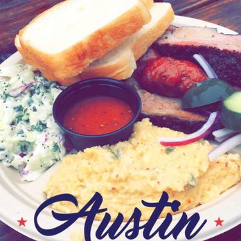 Micklethwait Craft Meats - 3 meat plate - brisket, sausage, and rib with coleslaw & grits - Food Trucks Near Me - Austin, Texas