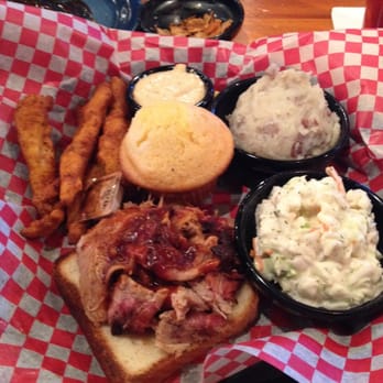 Famous Dave's Bar-B-Que - Two meat plate. Georgian pork and catfish. - Barbeque Near Me - Denver, Colorado Famous Dave's Bar-B-Que - Two meat plate. Georgian pork and catfish. - Barbeque Near Me - Denver, Colorado