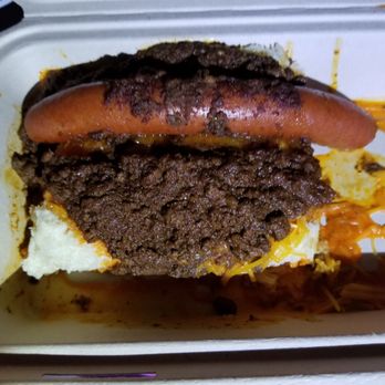 Chili John's - Chili Cheese dog in grease with overcooked chili and a smidgen of cheese. - American Near Me - Burbank, California Chili John's - Chili Cheese dog in grease with overcooked chili and a smidgen of cheese. - American Near Me - Burbank, California