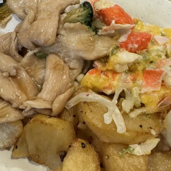 Grand Buffet - Closer view of wedge potato, skinless chicken broccoli and imitation crab. I get this every time I come here. Delicious!!!!! - Chinese Near Me - Marble Falls, Texas Grand Buffet - Closer view of wedge potato, skinless chicken broccoli and imitation crab. I get this every time I come here. Delicious!!!!! - Chinese Near Me - Marble Falls, Texas