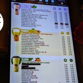Kung Fu Tea - Menu, 2 of 2. Milk Tea, Punch, Slush. - Bubble Tea Near Me - Atlanta, Georgia